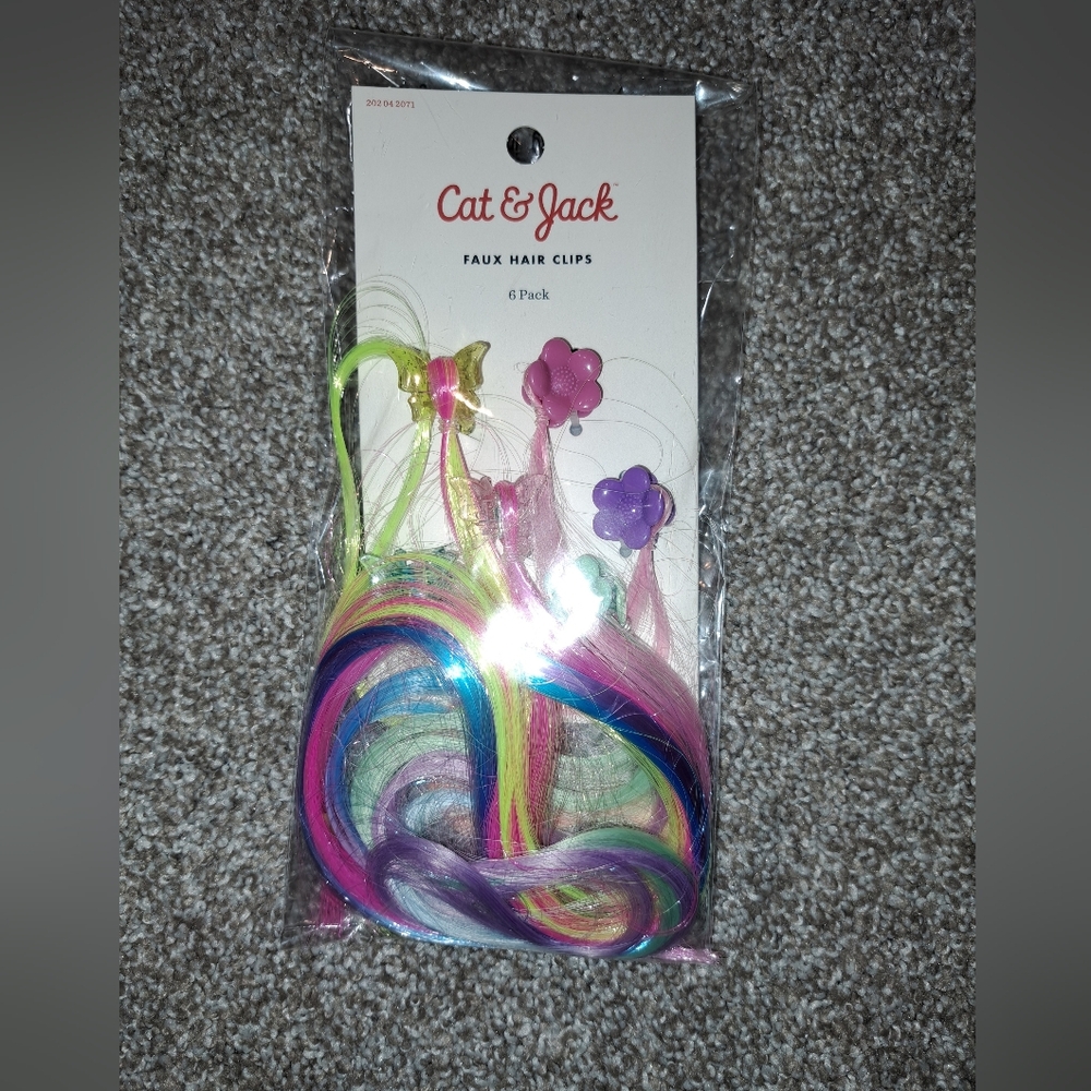 Cat & Jack Neon Multicolor Faux Hair Strand Clips - 6 Pack